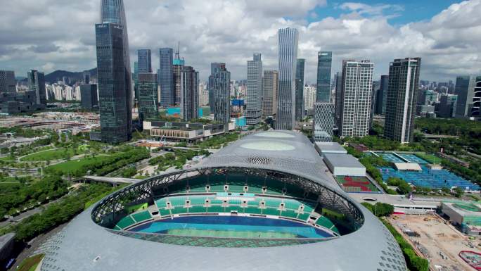 最新原创深圳湾体育中心航拍转俯视空镜镜头