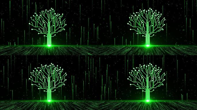 4K绿色粒子光线大树生长2