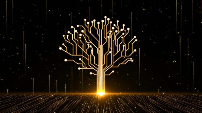 4K金色粒子光线大树生长2