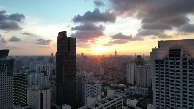 上海夕阳城景航拍视频