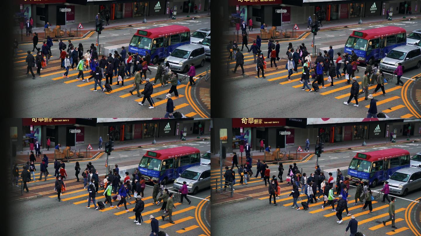 香港街头 人来人往 街头人群 车水马龙