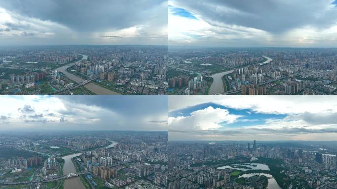 4K高空航拍暴雨来临前的城市合集