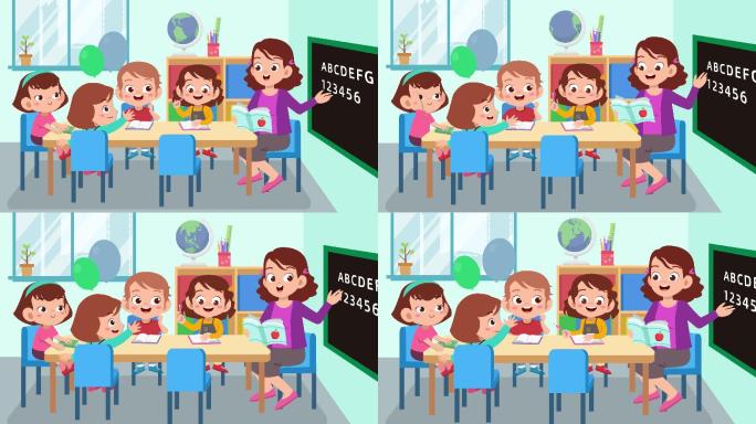mg人物动画幼儿园小朋友与老师讲课交流