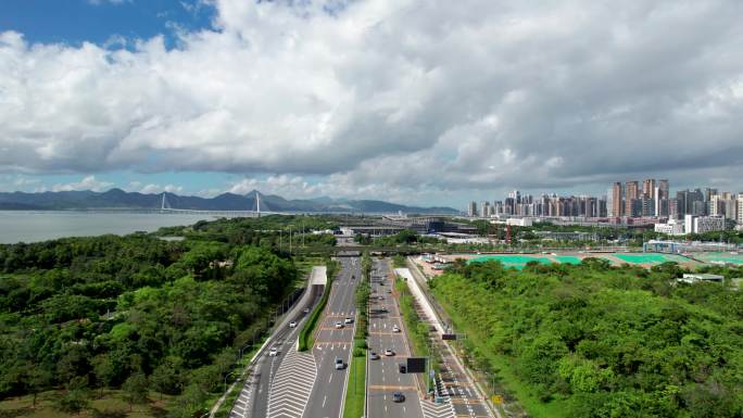 原创深圳湾绿色环保大景航拍直推空镜