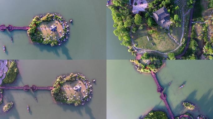 航拍湖南常德柳叶湖湖仙岛水面自然景观4K