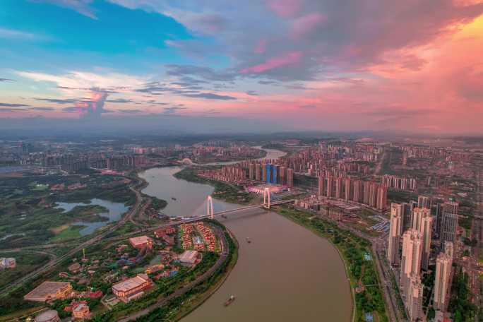 南宁航拍延时夕阳夜景龙岗邕江方特