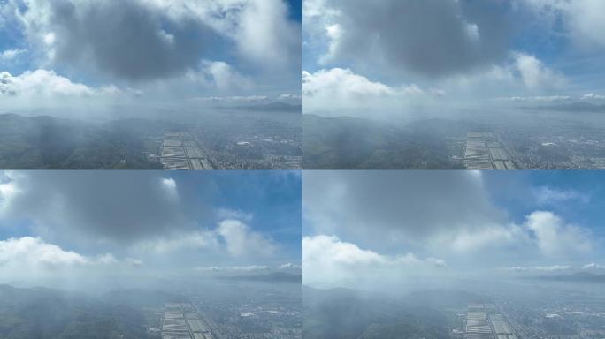 御3航拍穿云城市高空云雾飘绕天蓝治愈