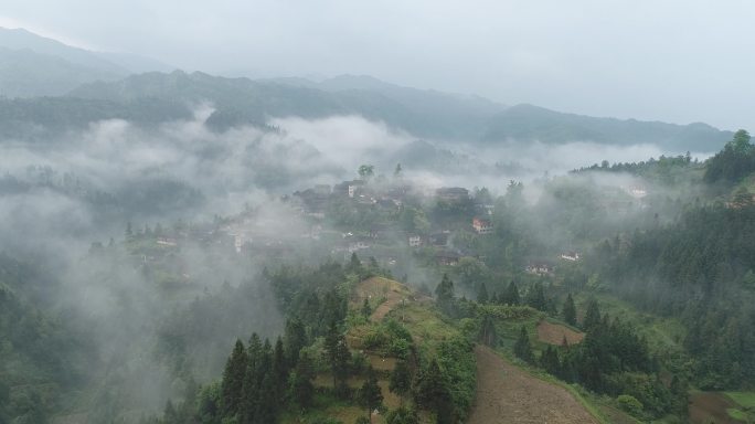 航拍中国传统村落麻料村