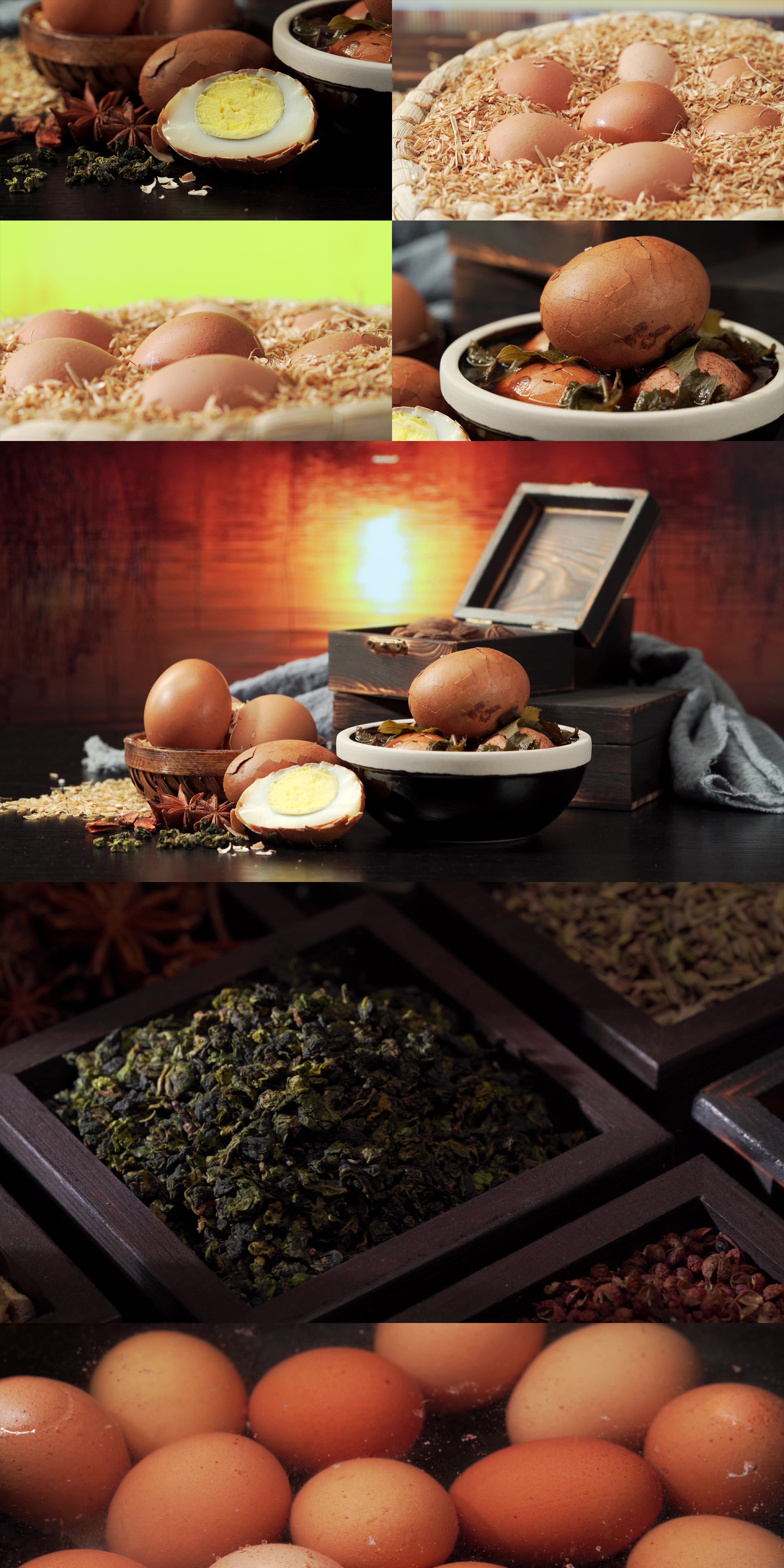 中国传统特色小吃茶叶蛋制作过程及配料展示