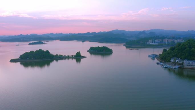 贵阳市清镇市傍晚日落红枫湖大桥夕阳晚霞