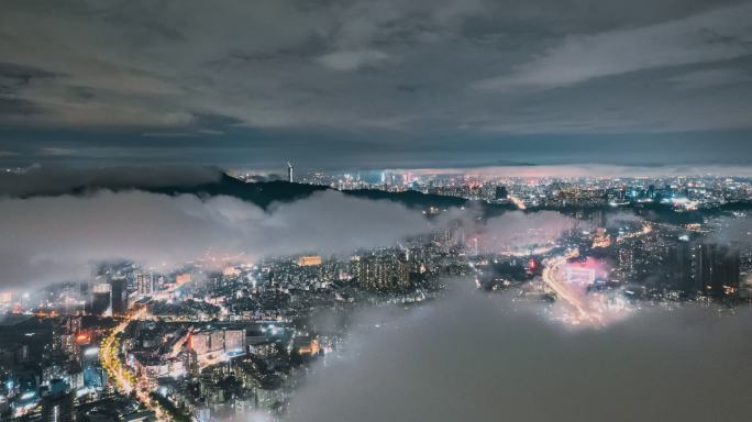 4k航拍深圳龙岗布吉看市区云海夜景