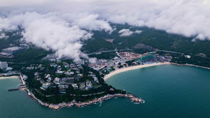 延时航拍深圳盐田小梅沙云海