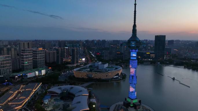 盐城航拍延时，城市地标聚龙湖夜景！4K