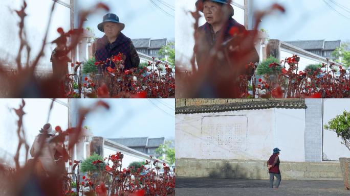 老人视频云南大理白族街道漫步的孤独老年人