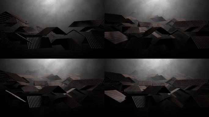 传统中式屋檐分解组合动画3-丁达尔逆光
