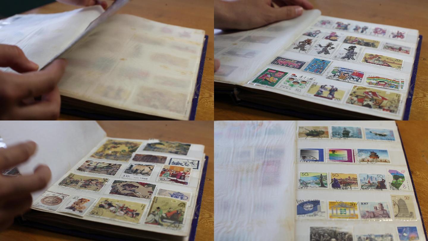 老旧集邮册邮票怀旧收藏品展示文化历史价值