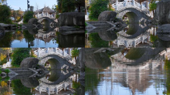 石拱桥视频公园古建筑大理石小桥流水