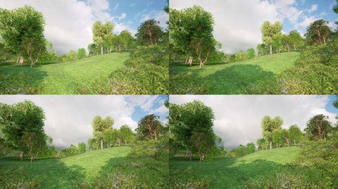 山间小路郊外绿地树林山丘小品话剧舞台背景