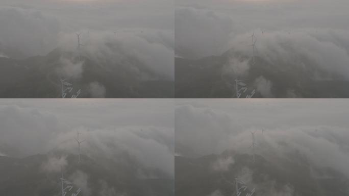 风车云海平雾流4K超高清航拍素材