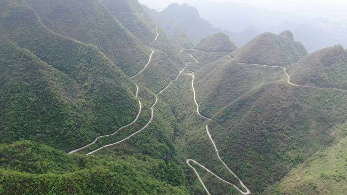 旅游景区湖南张家界蜿蜒盘山公路航拍