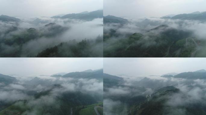 航拍飞跃大山云雾翻滚