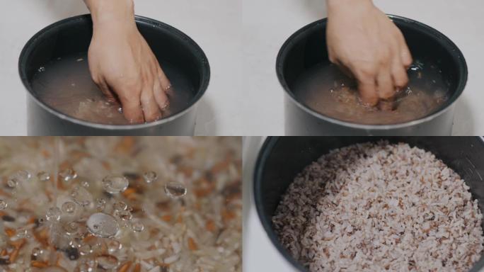 椰子油煮三色糙米饭五谷杂粮慢动作