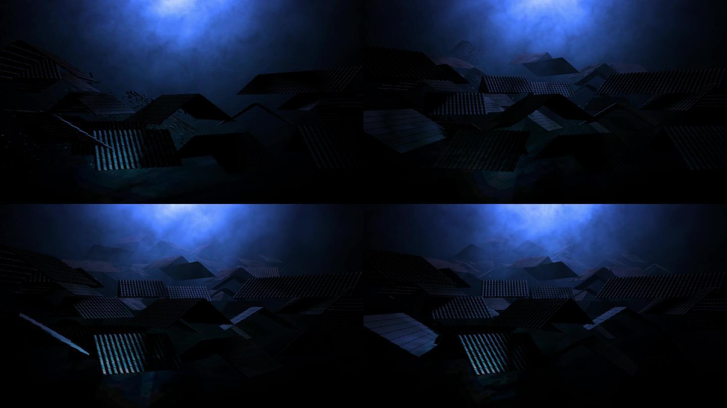 传统中式屋檐分解组合动画4-丁达尔逆光