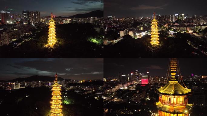 龙华区地标龙华公园龙峰夜景航拍