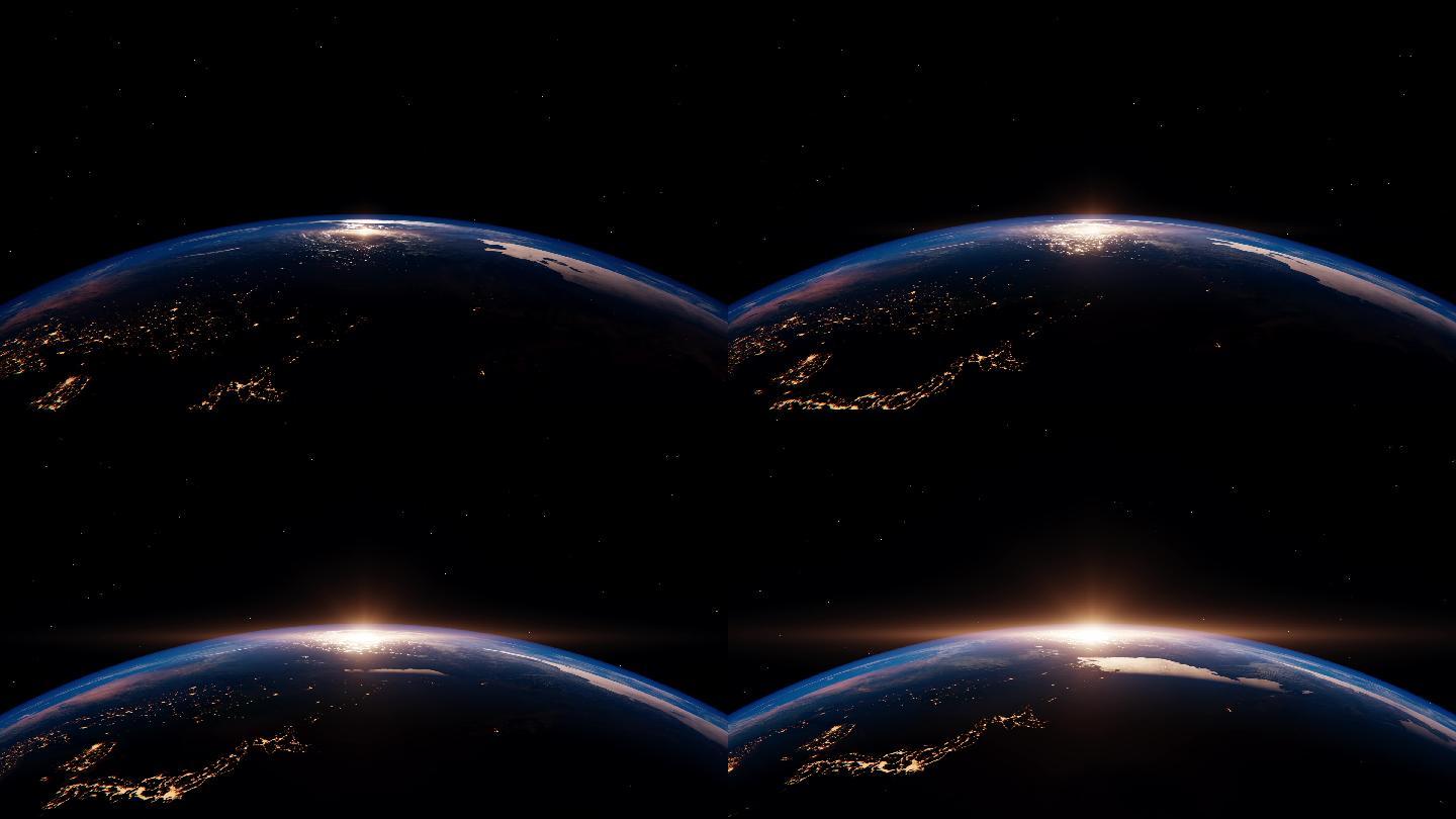 地球日出 太空地球城市夜景