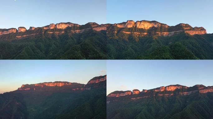 航拍金佛山北坡日照金山卧佛