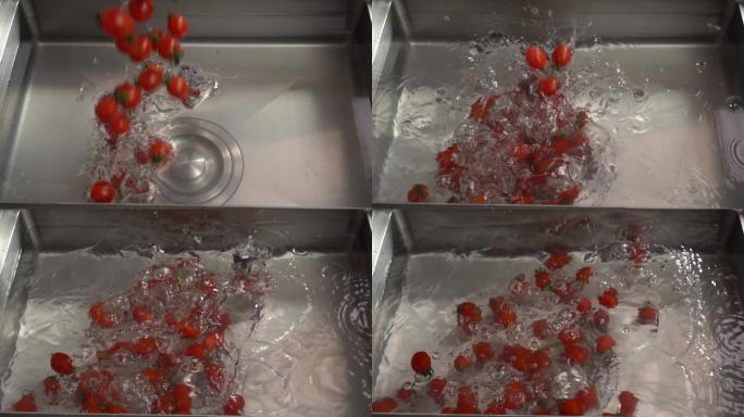 圣女果水果西红柿掉入水中高速升格