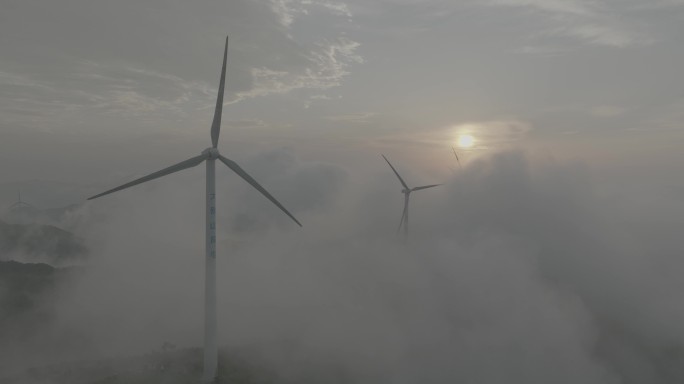 风车云海平雾流5K超高清航拍素材