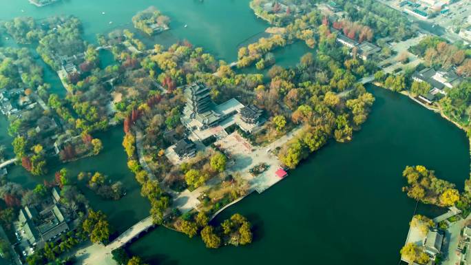 大明湖航拍素材