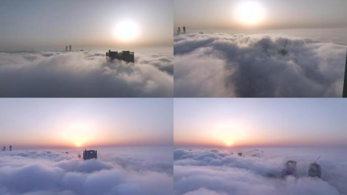 大连东港最高建筑维多利亚大楼平流雾