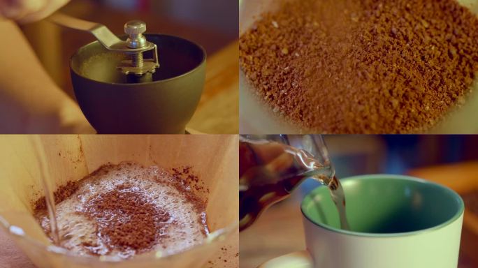 咖啡冲泡过程 咖啡粉 咖啡豆手磨咖啡