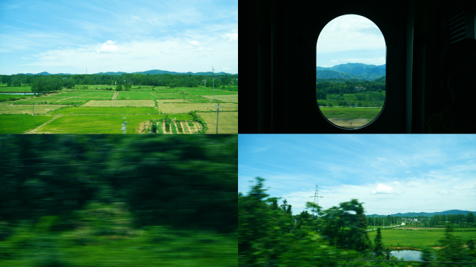 高铁动车火车窗外田野风景4k视频素材