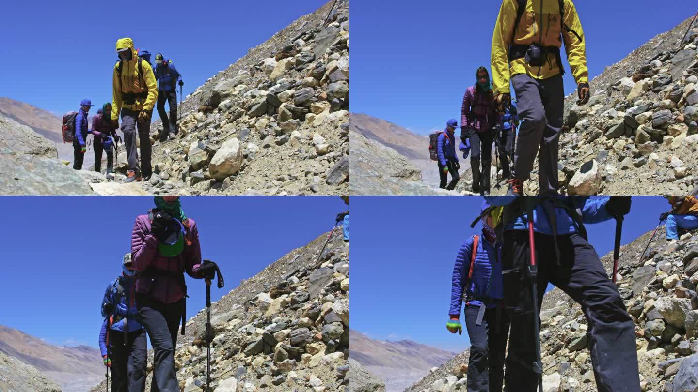 由珠峰5200米大本营出发的登山爱好者们