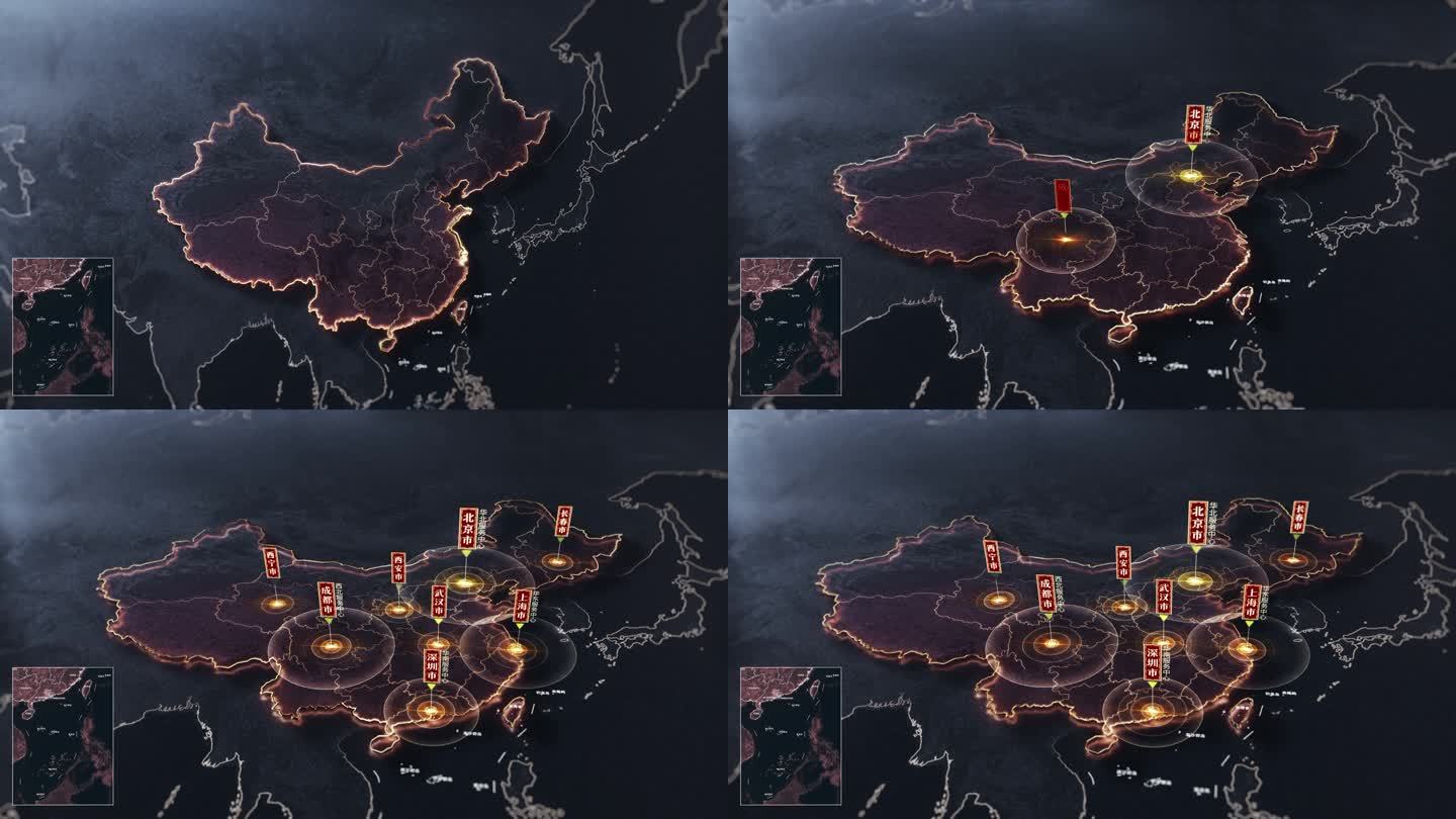 【4K】中国风黑金色中国地图展示