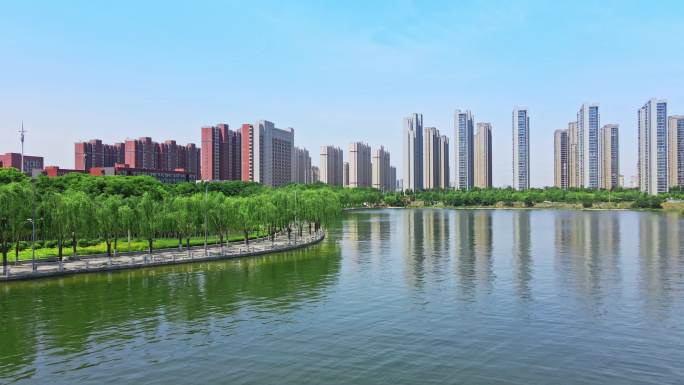 航拍城市空镜头 郑州人居环境 水系