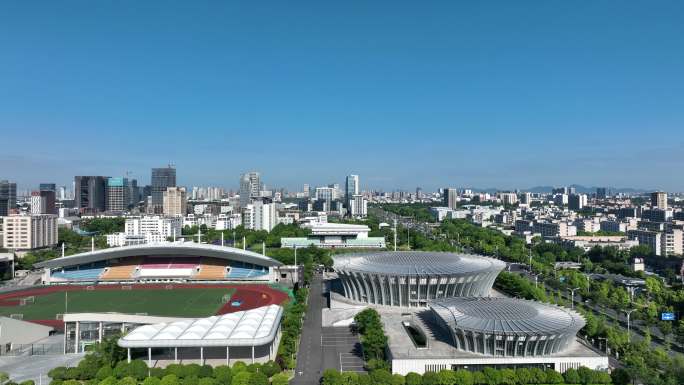 航拍杭州亚运会手球馆浙江工商大学文体中心