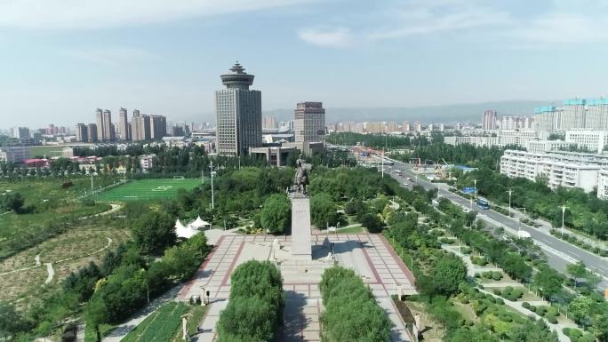 成吉思汗广场航拍高端大气城市航拍