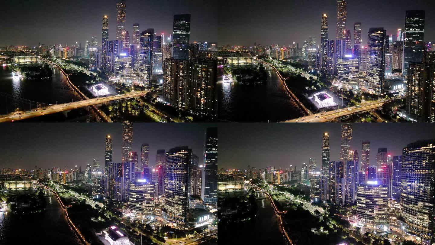广州珠江新城CBD城市夜景航拍