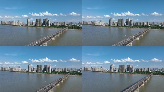 航拍蓝天下杭州城市天际线
