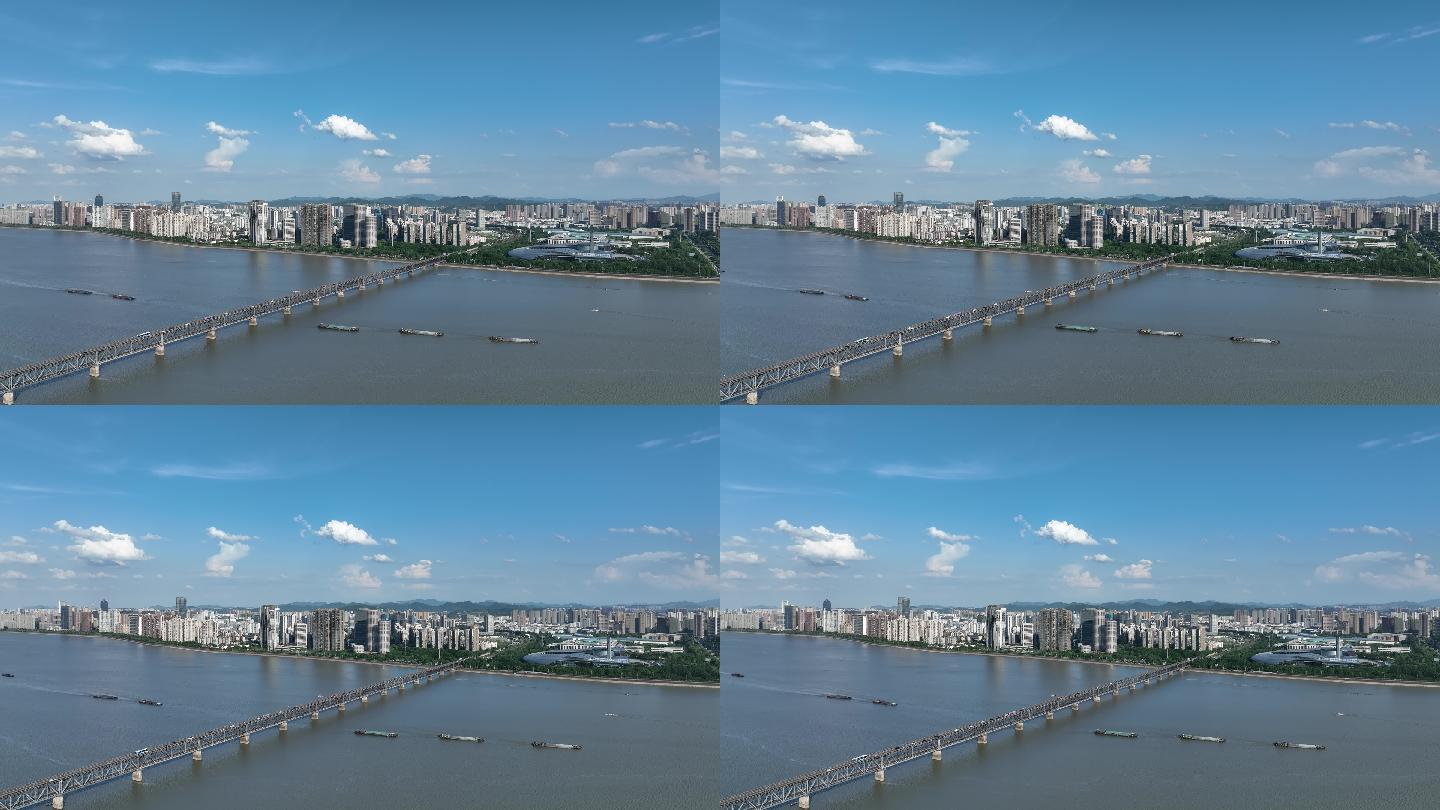航拍蓝天下杭州城市天际线