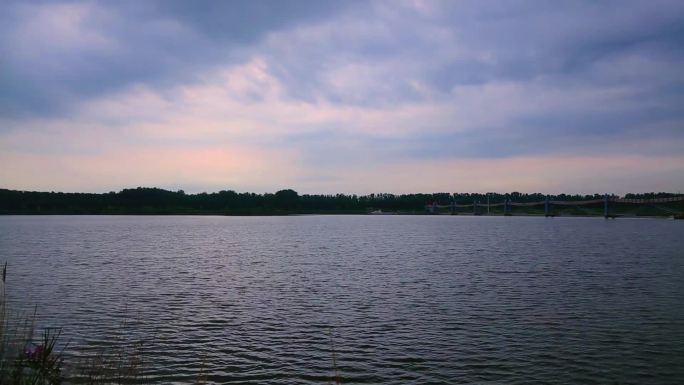 湖边景色 夕阳  湖边美景