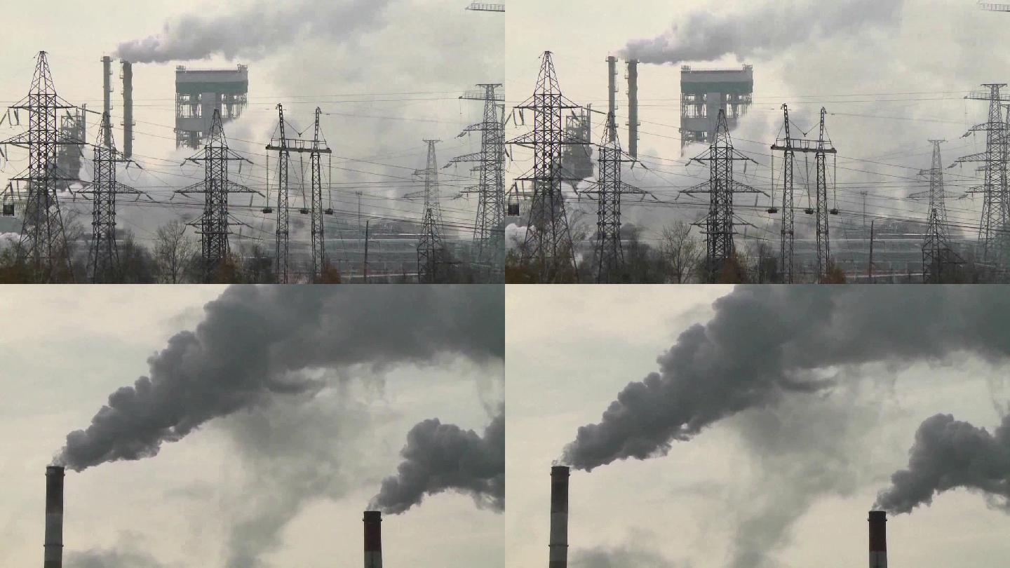 电线烟囱环境污染视频素材
