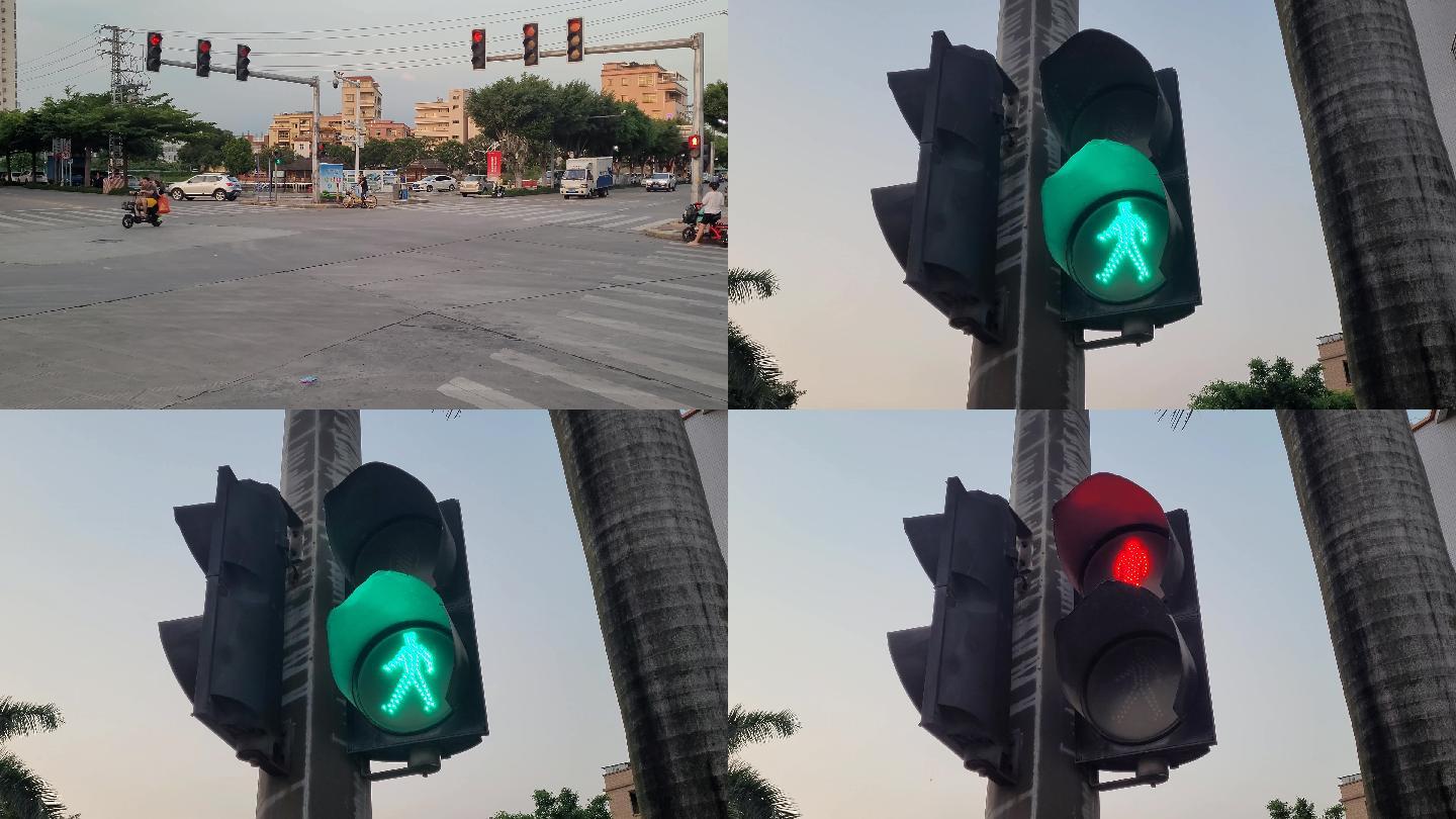 未调色黄昏时分十字路口红绿灯