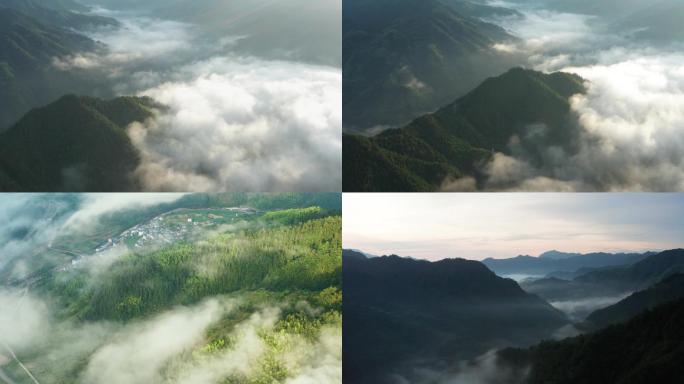 高山山峦大气晨曦云海云雾航拍（钱江源）