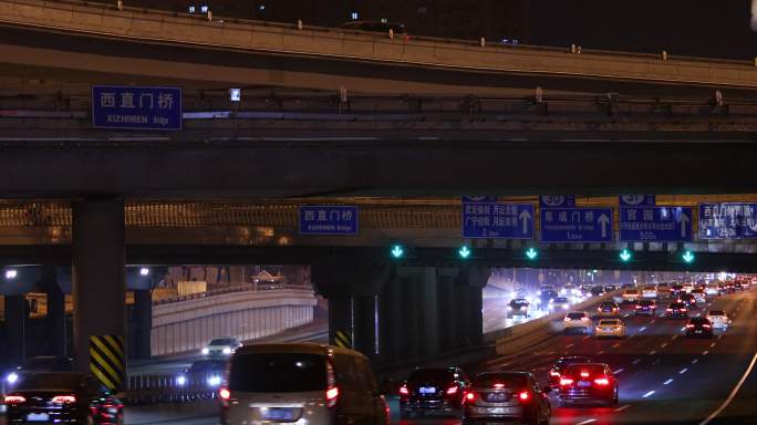 4K实拍北京西直门桥立交桥车流晚高峰夜晚