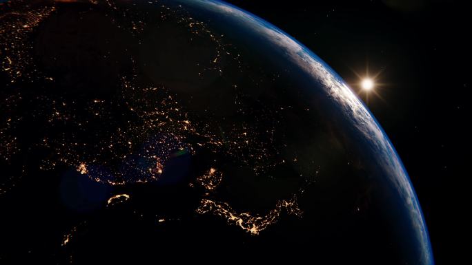 地球 亚洲区域的中国夜晚 地球日出